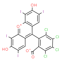 ChemSpider 2D Image | 2,3,4,5-Tetrachloro-6-(3,6-dihydroxy-2,4,5,7-tetraiodo-9-xantheniumyl)benzoate | C20H4Cl4I4O5