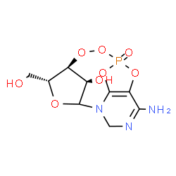 ChemSpider 2D Image | (12S,13R,15R)-5-Amino-13-(hydroxymethyl)-8,10,11,14,16-pentaoxa-2,4-diaza-9-phosphatetracyclo[10.2.1.1~6,9~.0~2,7~]hexadeca-4,6-dien-15-ol 9-oxide | C9H12N3O8P