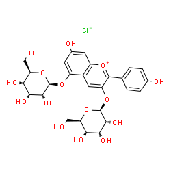 ChemSpider 2D Image | 3-(beta-D-Gulopyranosyloxy)-7-hydroxy-2-(4-hydroxyphenyl)-5-chromeniumyl beta-D-gulopyranoside chloride | C27H31ClO15