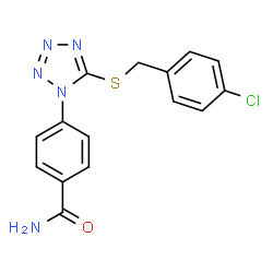 ChemSpider 2D Image | 4-{5-[(4-Chlorobenzyl)sulfanyl]-1H-tetrazol-1-yl}benzamide | C15H12ClN5OS
