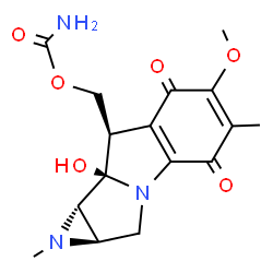 ChemSpider 2D Image | [(1aR,8R,8aR,8bS)-8a-Hydroxy-6-methoxy-1,5-dimethyl-4,7-dioxo-1,1a,2,4,7,8,8a,8b-octahydroazireno[2',3':3,4]pyrrolo[1,2-a]indol-8-yl]methyl carbamate | C16H19N3O6