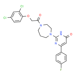 ChemSpider 2D Image | 2-{4-[(2,4-Dichlorophenoxy)acetyl]-1,4-diazepan-1-yl}-6-(4-fluorophenyl)-4(3H)-pyrimidinone | C23H21Cl2FN4O3