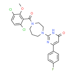ChemSpider 2D Image | 2-[4-(3,6-Dichloro-2-methoxybenzoyl)-1,4-diazepan-1-yl]-6-(4-fluorophenyl)-4(3H)-pyrimidinone | C23H21Cl2FN4O3
