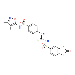 ChemSpider 2D Image | N-({4-[(3,4-Dimethyl-1,2-oxazol-5-yl)sulfamoyl]phenyl}carbamothioyl)-2-oxo-2,3-dihydro-1,3-benzoxazole-6-sulfonamide | C19H17N5O7S3