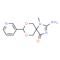 ChemSpider 2D Image | 2-Amino-1-methyl-8-(3-pyridinyl)-7,9-dioxa-1,3-diazaspiro[4.5]dec-2-en-4-one | C12H14N4O3