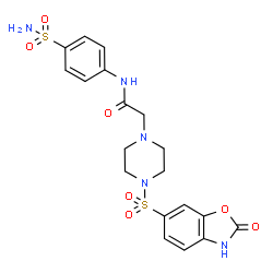 ChemSpider 2D Image | 2-{4-[(2-Oxo-2,3-dihydro-1,3-benzoxazol-6-yl)sulfonyl]-1-piperazinyl}-N-(4-sulfamoylphenyl)acetamide | C19H21N5O7S2
