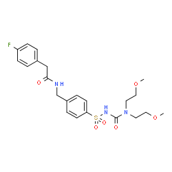 ChemSpider 2D Image | N-(4-{[Bis(2-methoxyethyl)carbamoyl]sulfamoyl}benzyl)-2-(4-fluorophenyl)acetamide | C22H28FN3O6S