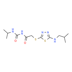 ChemSpider 2D Image | 2-{[5-(Isobutylamino)-1,3,4-thiadiazol-2-yl]sulfanyl}-N-(isopropylcarbamoyl)acetamide | C12H21N5O2S2