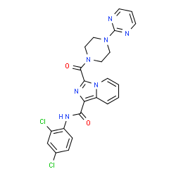 ChemSpider 2D Image | N-(2,4-Dichlorophenyl)-3-{[4-(2-pyrimidinyl)-1-piperazinyl]carbonyl}imidazo[1,5-a]pyridine-1-carboxamide | C23H19Cl2N7O2