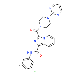 ChemSpider 2D Image | N-(3,5-Dichlorophenyl)-3-{[4-(2-pyrimidinyl)-1-piperazinyl]carbonyl}imidazo[1,5-a]pyridine-1-carboxamide | C23H19Cl2N7O2