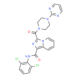 ChemSpider 2D Image | N-(2,6-Dichlorophenyl)-3-{[4-(2-pyrimidinyl)-1-piperazinyl]carbonyl}imidazo[1,5-a]pyridine-1-carboxamide | C23H19Cl2N7O2