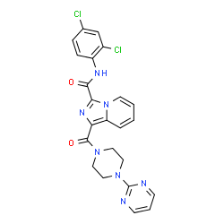 ChemSpider 2D Image | N-(2,4-Dichlorophenyl)-1-{[4-(2-pyrimidinyl)-1-piperazinyl]carbonyl}imidazo[1,5-a]pyridine-3-carboxamide | C23H19Cl2N7O2