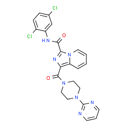 ChemSpider 2D Image | N-(2,5-Dichlorophenyl)-1-{[4-(2-pyrimidinyl)-1-piperazinyl]carbonyl}imidazo[1,5-a]pyridine-3-carboxamide | C23H19Cl2N7O2