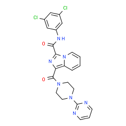 ChemSpider 2D Image | N-(3,5-Dichlorophenyl)-1-{[4-(2-pyrimidinyl)-1-piperazinyl]carbonyl}imidazo[1,5-a]pyridine-3-carboxamide | C23H19Cl2N7O2
