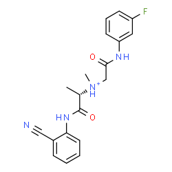 ChemSpider 2D Image | (2S)-1-[(2-Cyanophenyl)amino]-N-{2-[(3-fluorophenyl)amino]-2-oxoethyl}-N-methyl-1-oxo-2-propanaminium | C19H20FN4O2
