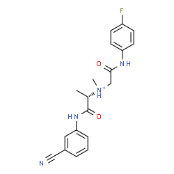 ChemSpider 2D Image | (2S)-1-[(3-Cyanophenyl)amino]-N-{2-[(4-fluorophenyl)amino]-2-oxoethyl}-N-methyl-1-oxo-2-propanaminium | C19H20FN4O2