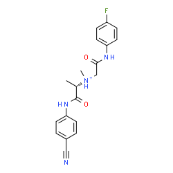 ChemSpider 2D Image | (2S)-1-[(4-Cyanophenyl)amino]-N-{2-[(4-fluorophenyl)amino]-2-oxoethyl}-N-methyl-1-oxo-2-propanaminium | C19H20FN4O2