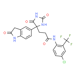 ChemSpider 2D Image | N-[4-Chloro-2-(trifluoromethyl)phenyl]-3-[2,5-dioxo-4-(2-oxo-2,3-dihydro-1H-indol-5-yl)-4-imidazolidinyl]propanamide | C21H16ClF3N4O4