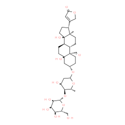 ChemSpider 2D Image | (3beta,5beta)-3-{[2,6-Dideoxy-4-O-(beta-D-glucopyranosyl)-D-ribo-hexopyranosyl]oxy}-5,14-dihydroxy-19-oxocard-20(22)-enolide | C35H52O14