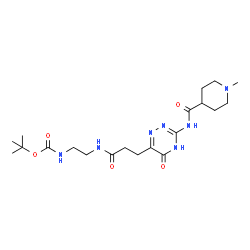ChemSpider 2D Image | 2-Methyl-2-propanyl (2-{[3-(3-{[(1-methyl-4-piperidinyl)carbonyl]amino}-5-oxo-4,5-dihydro-1,2,4-triazin-6-yl)propanoyl]amino}ethyl)carbamate | C20H33N7O5
