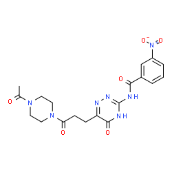 ChemSpider 2D Image | N-{6-[3-(4-Acetyl-1-piperazinyl)-3-oxopropyl]-5-oxo-4,5-dihydro-1,2,4-triazin-3-yl}-3-nitrobenzamide | C19H21N7O6