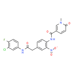 ChemSpider 2D Image | N-(4-{2-[(3-Chloro-4-fluorophenyl)amino]-2-oxoethyl}-2-nitrophenyl)-1-methyl-6-oxo-1,6-dihydro-3-pyridinecarboxamide | C21H16ClFN4O5