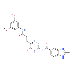 ChemSpider 2D Image | N-(6-{3-[(3,5-Dimethoxyphenyl)amino]-3-oxopropyl}-5-oxo-4,5-dihydro-1,2,4-triazin-3-yl)-2-methyl-1H-benzimidazole-5-carboxamide | C23H23N7O5