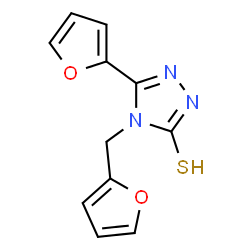 ChemSpider 2D Image | 5-(furan-2-yl)-4-[(furan-2-yl)methyl]-4H-1,2,4-triazole-3-thiol | C11H9N3O2S