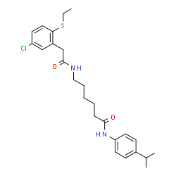 ChemSpider 2D Image | 6-({[5-Chloro-2-(ethylsulfanyl)phenyl]acetyl}amino)-N-(4-isopropylphenyl)hexanamide | C25H33ClN2O2S
