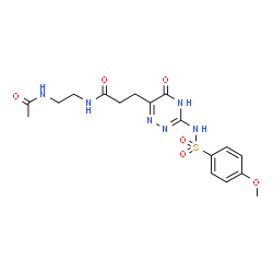 ChemSpider 2D Image | N-(2-Acetamidoethyl)-3-(3-{[(4-methoxyphenyl)sulfonyl]amino}-5-oxo-4,5-dihydro-1,2,4-triazin-6-yl)propanamide | C17H22N6O6S