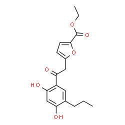 ChemSpider 2D Image | Ethyl 5-[2-(2,4-dihydroxy-5-propylphenyl)-2-oxoethyl]-2-furoate | C18H20O6