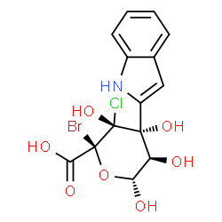 ChemSpider 2D Image | (2S,3R,4R,5R,6R)-2-Bromo-3-chloro-3,4,5,6-tetrahydroxy-4-(1H-indol-2-yl)tetrahydro-2H-pyran-2-carboxylic acid (non-preferred name) | C14H13BrClNO7