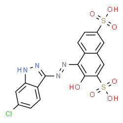 ChemSpider 2D Image | 4-[(E)-(6-Chloro-1H-indazol-3-yl)diazenyl]-3-hydroxy-2,7-naphthalenedisulfonic acid | C17H11ClN4O7S2