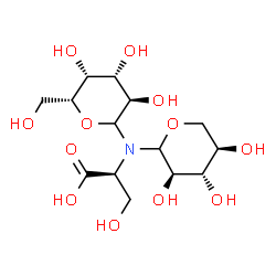 ChemSpider 2D Image | (2S)-3-Hydroxy-2-{[(3R,4S,5R,6R)-3,4,5-trihydroxy-6-(hydroxymethyl)tetrahydro-2H-pyran-2-yl][(3R,4S,5R)-3,4,5-trihydroxytetrahydro-2H-pyran-2-yl]amino}propanoic acid (non-preferred name) | C14H25NO12