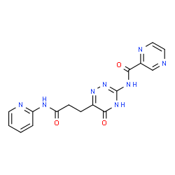 ChemSpider 2D Image | N-{5-Oxo-6-[3-oxo-3-(2-pyridinylamino)propyl]-4,5-dihydro-1,2,4-triazin-3-yl}-2-pyrazinecarboxamide | C16H14N8O3