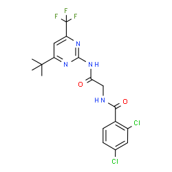 ChemSpider 2D Image | 2,4-Dichloro-N-(2-{[4-(2-methyl-2-propanyl)-6-(trifluoromethyl)-2-pyrimidinyl]amino}-2-oxoethyl)benzamide | C18H17Cl2F3N4O2