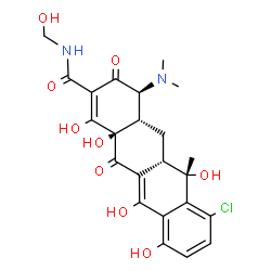 ChemSpider 2D Image | (4S,4aS,5aS,6S,12aR)-7-Chloro-4-(dimethylamino)-1,6,10,11,12a-pentahydroxy-N-(hydroxymethyl)-6-methyl-3,12-dioxo-3,4,4a,5,5a,6,12,12a-octahydro-2-tetracenecarboxamide | C23H25ClN2O9