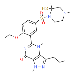 ChemSpider 2D Image | 5-{5-[(2,4-Dimethyl-2-sulfanyl-1-piperazinyl)sulfonyl]-2-ethoxyphenyl}-1,4-dimethyl-3-propyl-1,4-dihydro-7H-pyrazolo[4,3-d]pyrimidin-7-one | C24H34N6O4S2