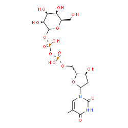 ChemSpider 2D Image | [(2R,3S,5R)-3-Hydroxy-5-(5-methyl-2,4-dioxo-3,4-dihydro-1(2H)-pyrimidinyl)tetrahydro-2-furanyl]methyl (3R,4R,5R,6R)-3,4,5-trihydroxy-6-(hydroxymethyl)tetrahydro-2H-pyran-2-yl dihydrogen diphosphate (n
on-preferred name) | C16H26N2O16P2