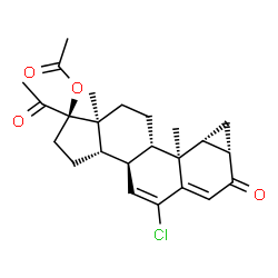 ChemSpider 2D Image | (1R,3aS,3bR,7aS,8aR,8bS,8cS,10aS)-1-Acetyl-5-chloro-8b,10a-dimethyl-7-oxo-1,2,3,3a,3b,7,7a,8,8a,8b,8c,9,10,10a-tetradecahydrocyclopenta[a]cyclopropa[g]phenanthren-1-yl acetate | C24H29ClO4