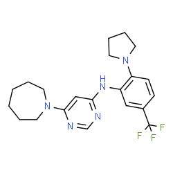 ChemSpider 2D Image | 6-(1-Azepanyl)-N-[2-(1-pyrrolidinyl)-5-(trifluoromethyl)phenyl]-4-pyrimidinamine | C21H26F3N5