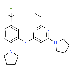 ChemSpider 2D Image | 2-Ethyl-6-(1-pyrrolidinyl)-N-[2-(1-pyrrolidinyl)-5-(trifluoromethyl)phenyl]-4-pyrimidinamine | C21H26F3N5