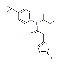 ChemSpider 2D Image | 2-(5-Bromo-2-thienyl)-N-sec-butyl-N-[4-(2-methyl-2-propanyl)phenyl]acetamide | C20H26BrNOS