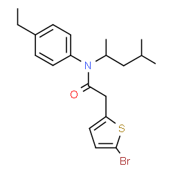 ChemSpider 2D Image | 2-(5-Bromo-2-thienyl)-N-(4-ethylphenyl)-N-(4-methyl-2-pentanyl)acetamide | C20H26BrNOS