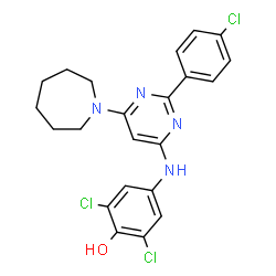 ChemSpider 2D Image | 4-{[6-(1-Azepanyl)-2-(4-chlorophenyl)-4-pyrimidinyl]amino}-2,6-dichlorophenol | C22H21Cl3N4O