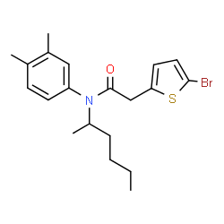 ChemSpider 2D Image | 2-(5-Bromo-2-thienyl)-N-(3,4-dimethylphenyl)-N-(2-hexanyl)acetamide | C20H26BrNOS