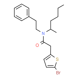 ChemSpider 2D Image | 2-(5-Bromo-2-thienyl)-N-(2-hexanyl)-N-(2-phenylethyl)acetamide | C20H26BrNOS