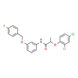 ChemSpider 2D Image | 2-(2,4-Dichlorophenoxy)-N-{3-[(4-fluorobenzyl)oxy]phenyl}propanamide | C22H18Cl2FNO3