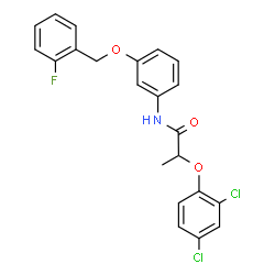 ChemSpider 2D Image | 2-(2,4-Dichlorophenoxy)-N-{3-[(2-fluorobenzyl)oxy]phenyl}propanamide | C22H18Cl2FNO3