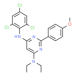 ChemSpider 2D Image | N,N-Diethyl-2-(4-methoxyphenyl)-N'-(2,4,6-trichlorophenyl)-4,6-pyrimidinediamine | C21H21Cl3N4O